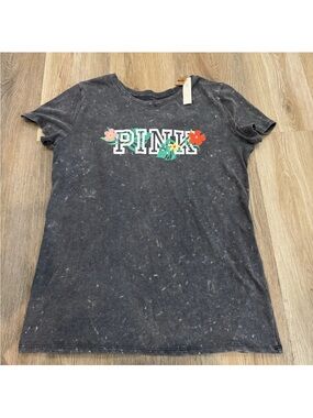 PINK Victoria's Secret Charcoal Tee with Floral Logo